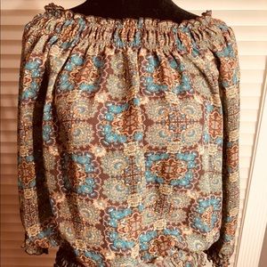 Brown print off the shoulder top
